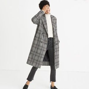 Madewell Black & Gray Plaid Long Trench Coat